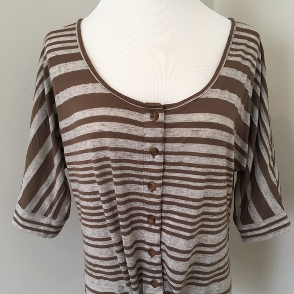 Xhilaration Top Striped Button Front Hem Tie Brown High Low Small - Picture 3 of 5